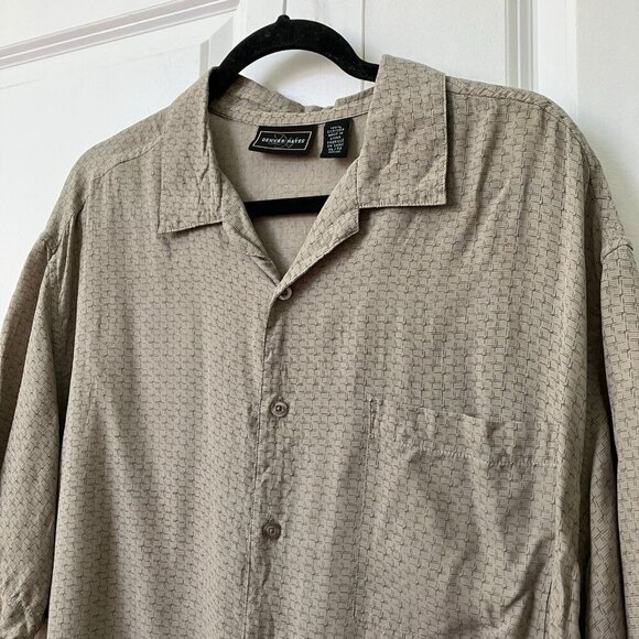 Vintage Denver Hayes Shirt Mens XL Silk Beige Check Print Button Up - Picture 2 of 8